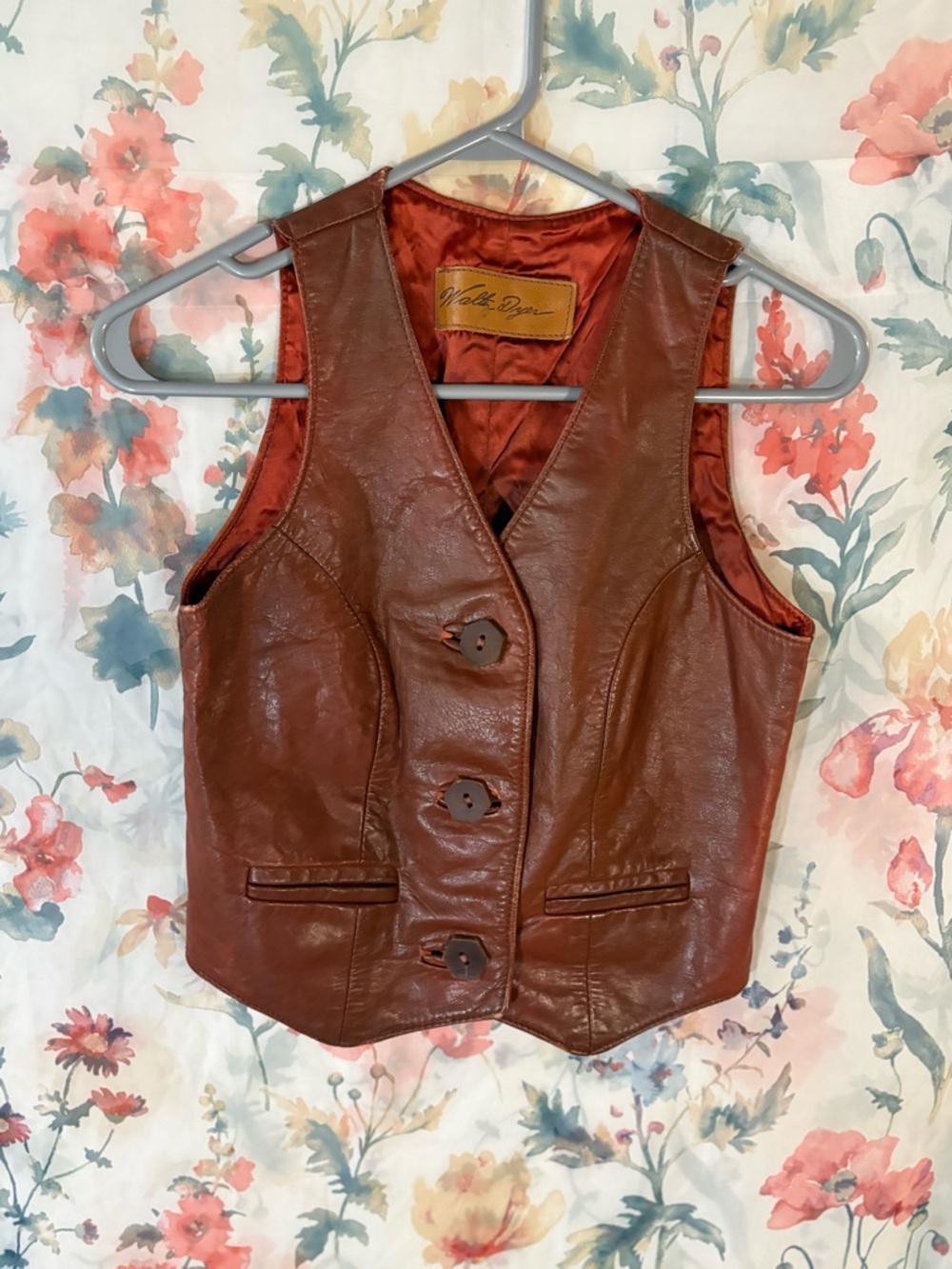 Vintage Brown Leather Button-Front Vest by Velvet